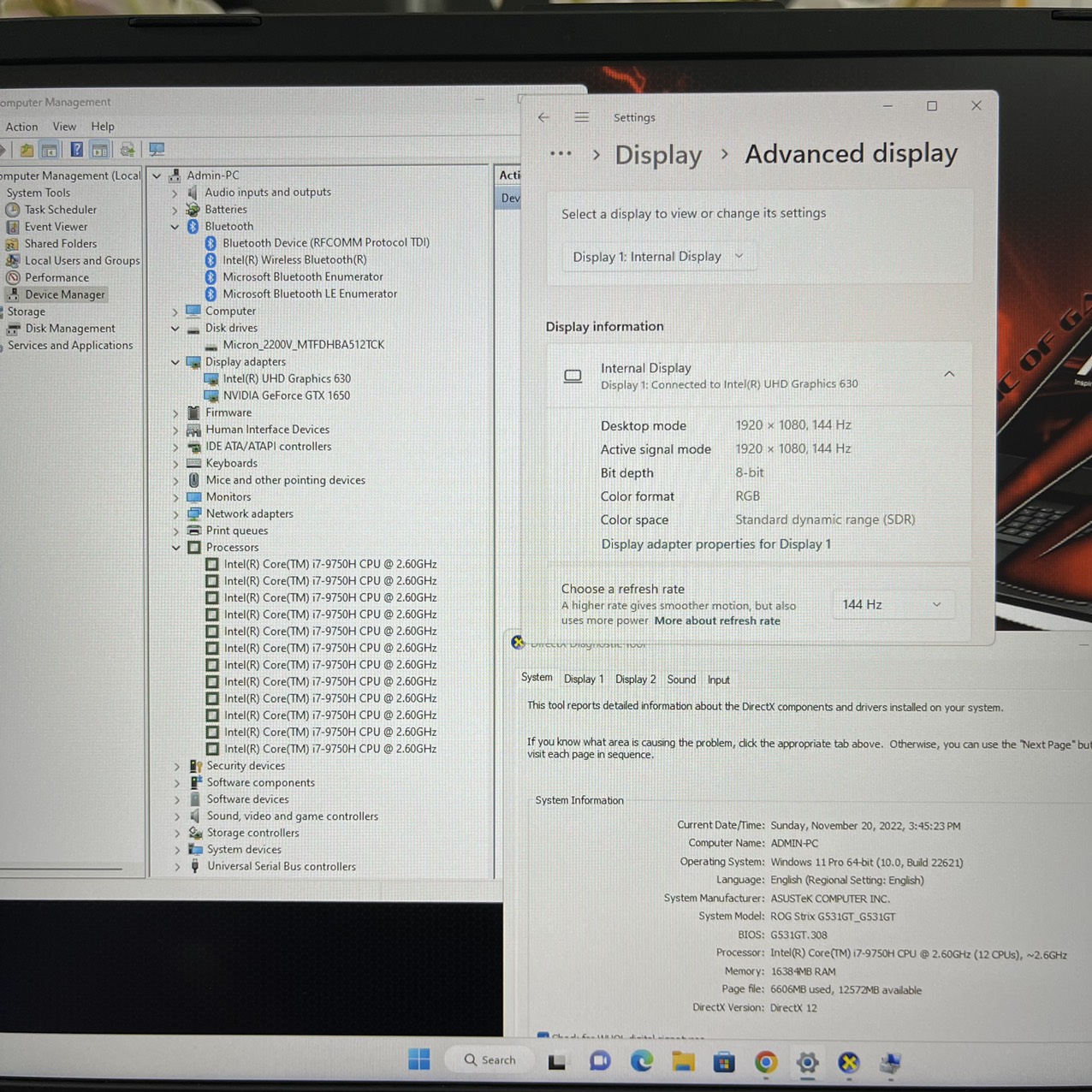 Asus Gaming ROG Strix G531GT-I7G1650 Core I7-9750H Ram 16gb Ssd 512gb Card GTX 1650(4GB) Màn Hình 15.6 Fhd IPS 144hz