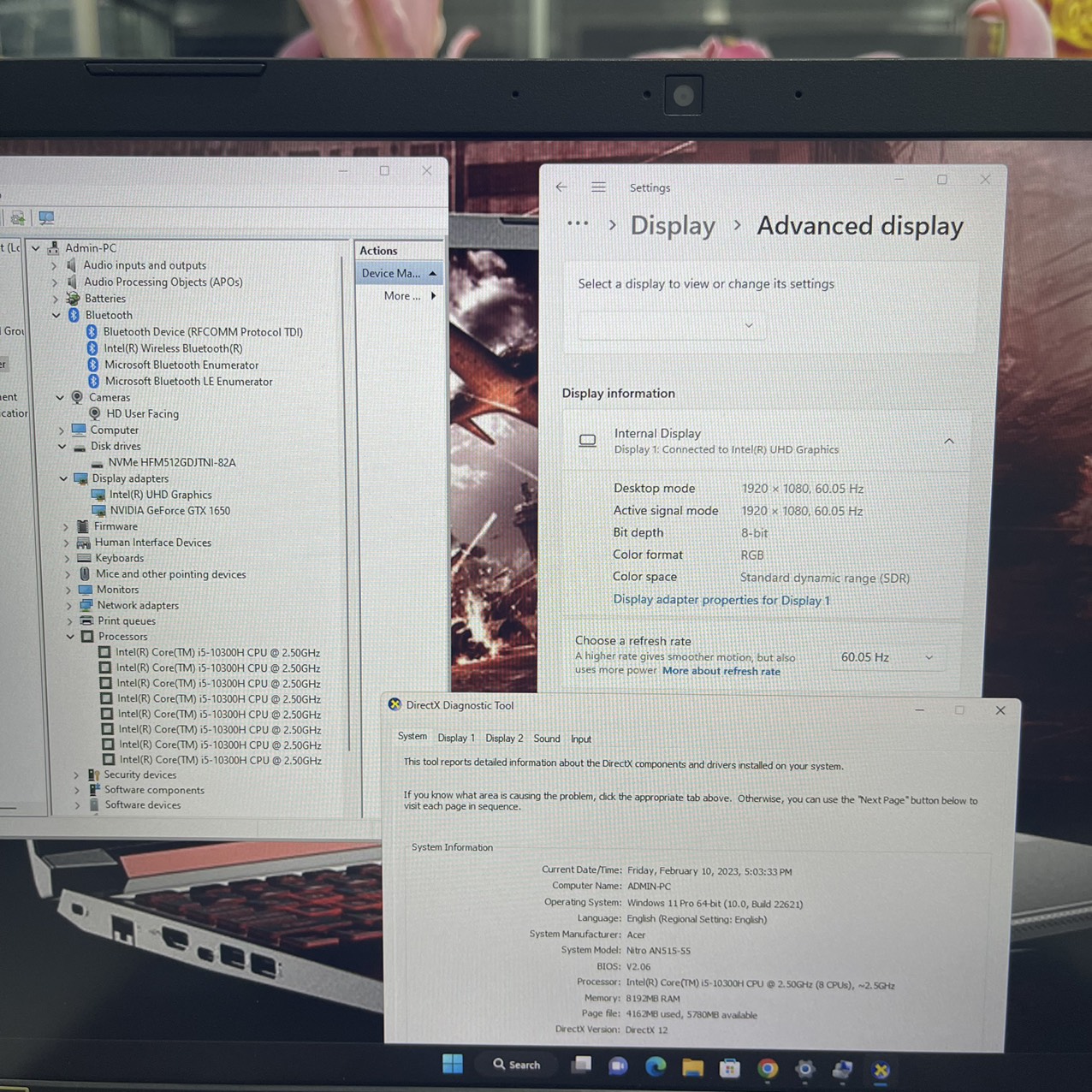 Gaming - Đồ Họa Acer Nitro5 AN515-55-58A7 Core I5-10300H Ram 8gb Ssd 512gb Nvidia GTX 1650 (4G) Màn Hình 15.6″ FHD IPS 