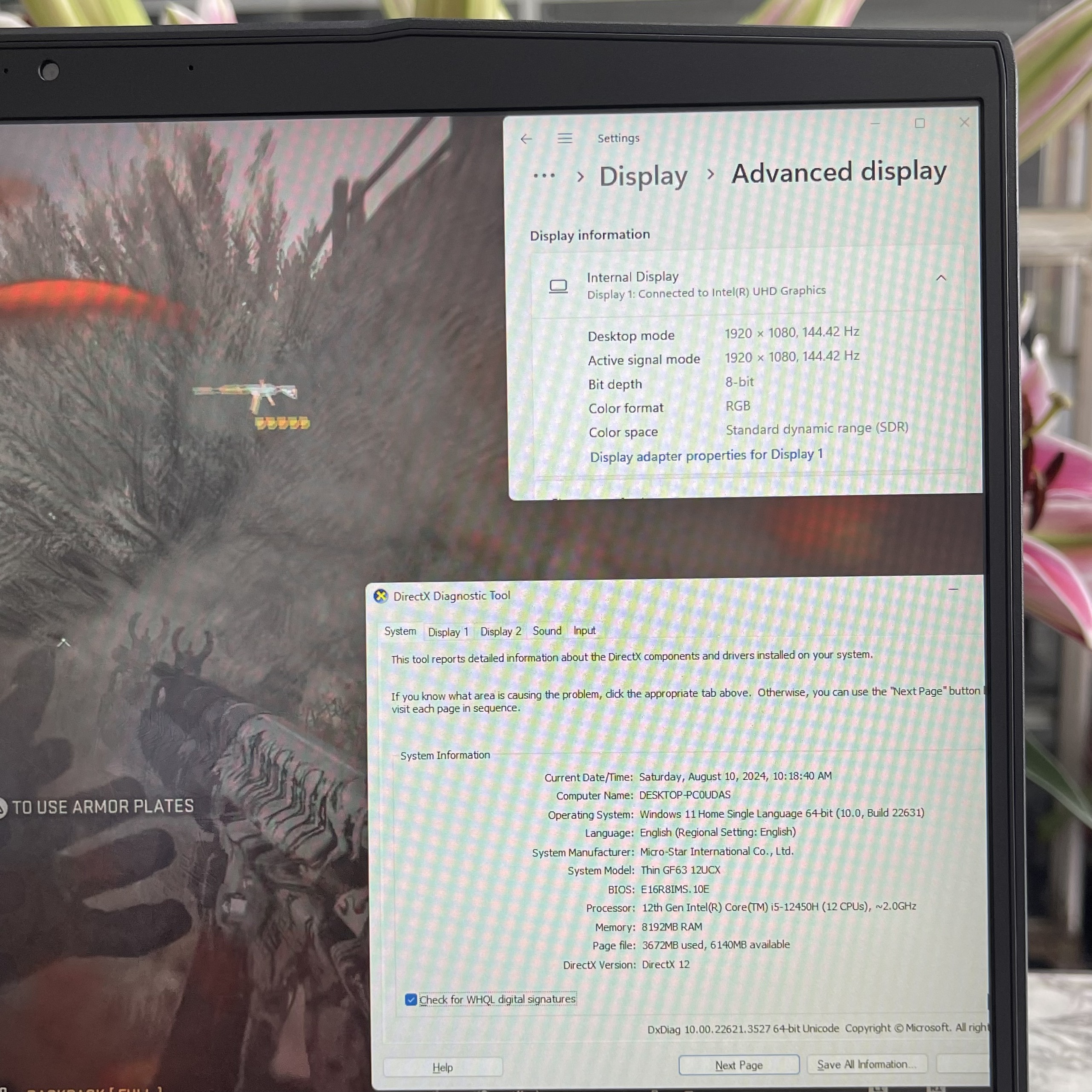 MSI Thin GF63 12UCX-841VN Core™ I5-12450H Ram 8Gb Ssd 512Gb Card RTX™ 2050 4GB Màn Hình 15.6 Inch IPS Fhd 144Hz
